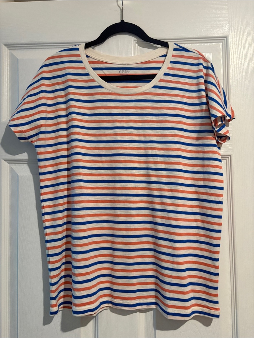 Market & Spruce Striped Short Sleeve Tee in White, Blue & Orange